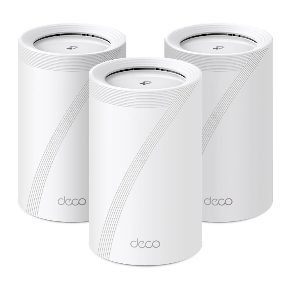 TP-Link Deco BE65(3-Pack) - BE9300 Wi-Fi 7 Mesh WLAN Set (Paquete de 3), Tribanda 5760 Mbit/s (6 GHz) + 2880 Mbit/s (5 GHz) + 574 Mbit/s (2,4 GHz), 6 transmisiones, 4 Puertos 2.5G, 1 USB 3.0