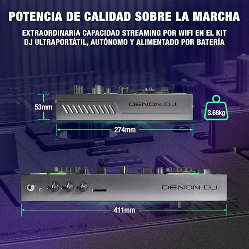 Denon DJ PRIME GO+ Controlador DJ portátil y mezclador con separación de stems, 2 decks, streaming por wifi, Bluetooth, control de luces y pantalla 7"