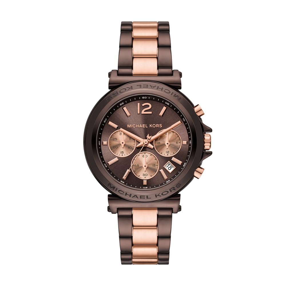 Michael Kors Reloj Maren para Mujer, Movimiento cronógrafo de Cuarzo con Correa de Acero o Piel, Marrón Oscuro, 40 mm