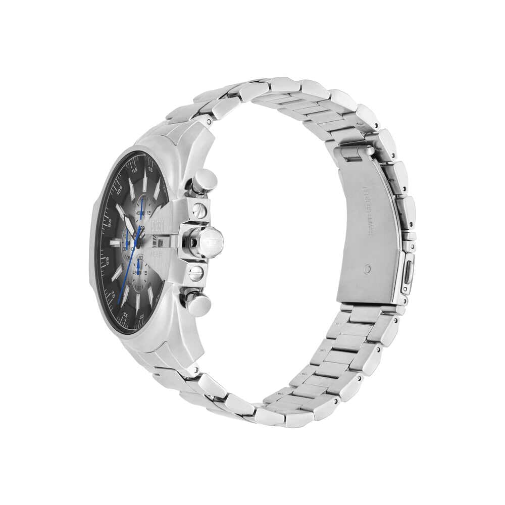 Diesel Reloj Mega Chief Slim para Hombre, Movimiento cronógrafo con Correa de Acero Inoxidable, Tono Plateado y Negro