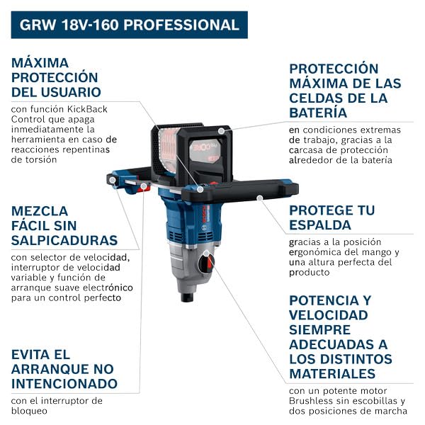 Bosch Professional 18V System mezcladora a batería GRW 18V-160 (incl. 1 extensión de 7 cm (M14-M14), 2 llaves, sin batería/cargador)