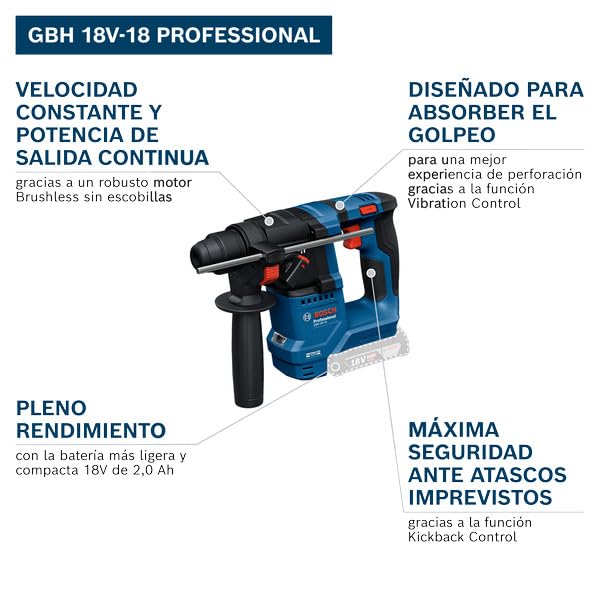 Bosch Professional 18V System martillo perforador a batería GBH 18V-18 X (SDS plus, incl. 2x 18V 2.0Ah, GAL 18V-20)