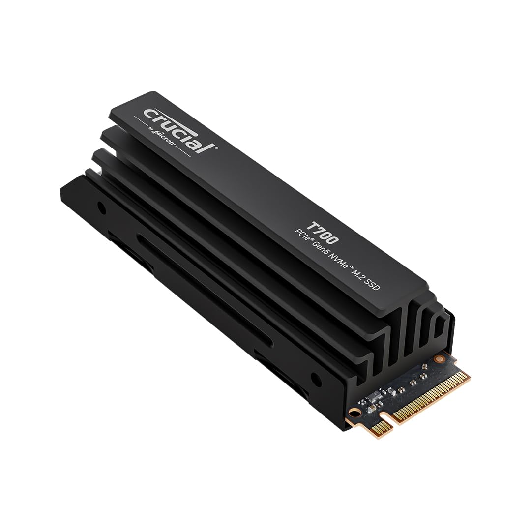 Crucial T700 SSD 4TB PCIe Gen5 NVMe M.2 SSD Interno Gaming con Disipador Premium, Hasta 12.400MB/s, Microsoft DirectStorage, Compatibilidad PCIe 4.0, Disco Duro SSD - CT4000T700SSD5