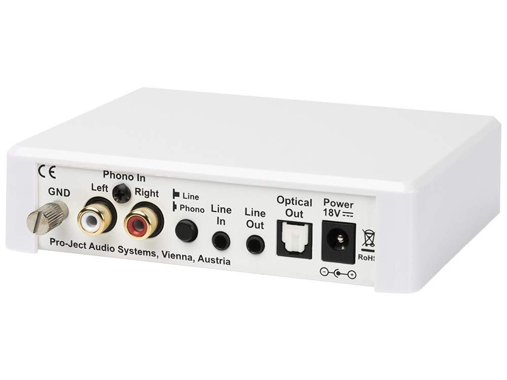 Pro-Ject Optical Box E Phono - Previo de Phono con DAC. Salida Linea Analogica y Optica. Color Blanco