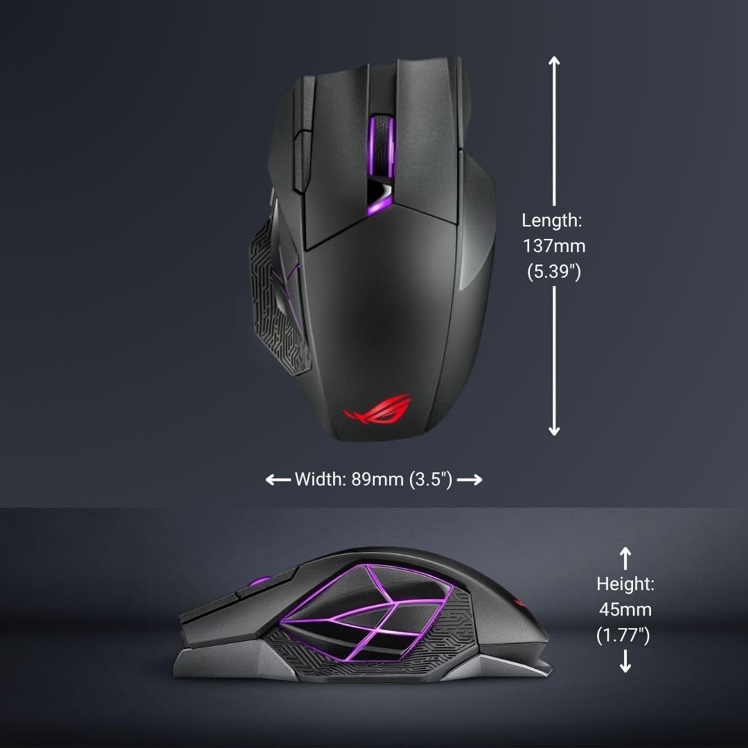 ASUS ROG Spatha X Wireless Gaming Mouse (Magnetic Charging Stand, 12 Programmable Buttons, 19,000 DPI, Push-fit Hot Swap Switch Sockets, ROG Micro Switches, ROG Paracord and Aura RGB Lighting)