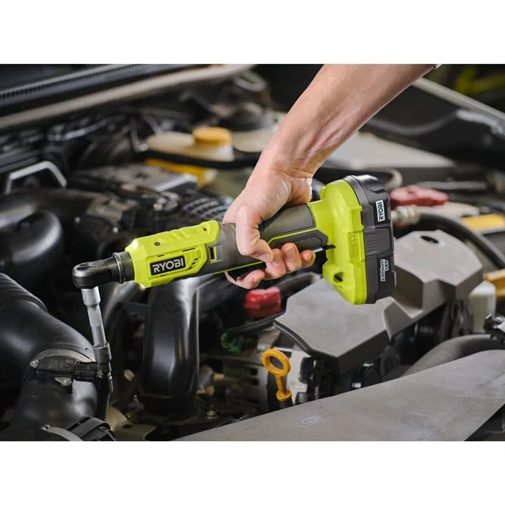Ryobi - Llave de Carraca ¼'' 18V ONE+ - 1 Velocidad 280 rpm, Par 60Nm, Inversor de Rotación, Cabezal Giratorio, Punta de Extensión - Se Suministra sin Batería, Cargador o Llave de Vaso - R18RW2-0