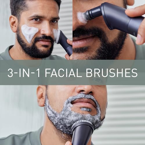 Panasonic MULTISHAPE ER-CKL2, ER-CDT1 & ER-CFB1 Paquete, Unidad principal, Accesorios Cabezales de Afeitado y Recorte, Cortabarbas y cortapelos, Cepillo Facial con batería de ion-litio, Negro