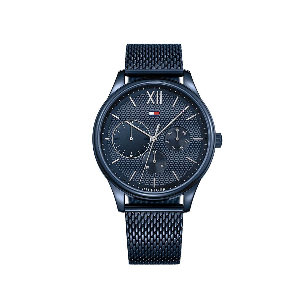 Tommy Hilfiger Reloj Analógico de Cuarzo Multifunción para Hombre con Correa de Malla de Acero Inoxidable Azul - 1791421