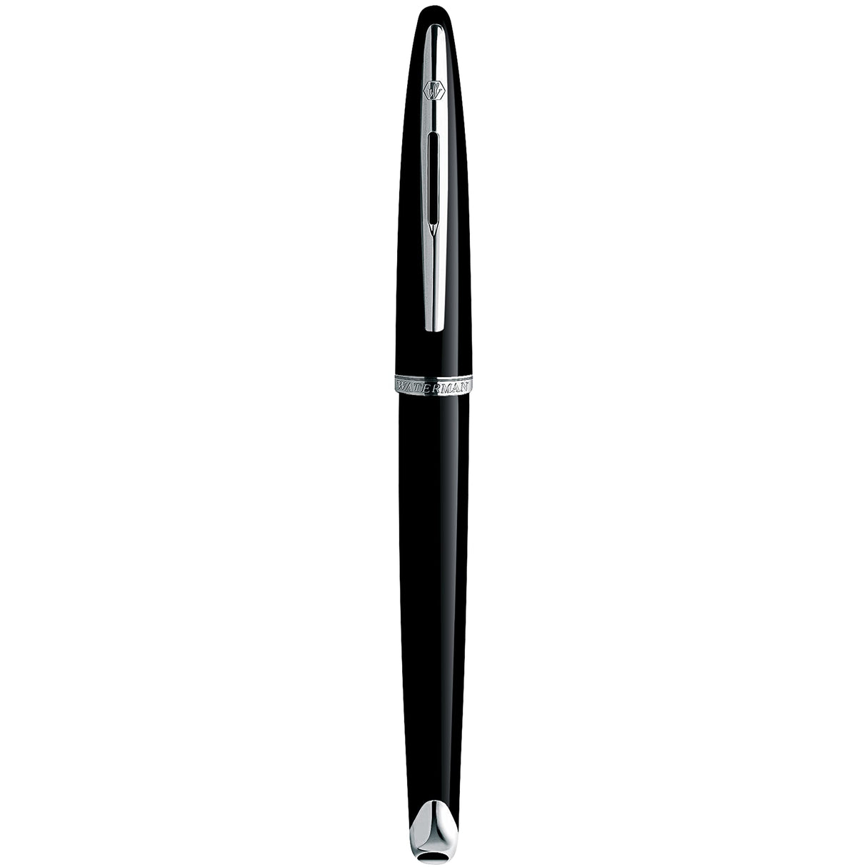 Waterman Carène Black Sea pluma estilográfica | color negro muy brillante con adorno chapado en paladio | plumín mediano con cartucho de tinta azul | estuche de regalo