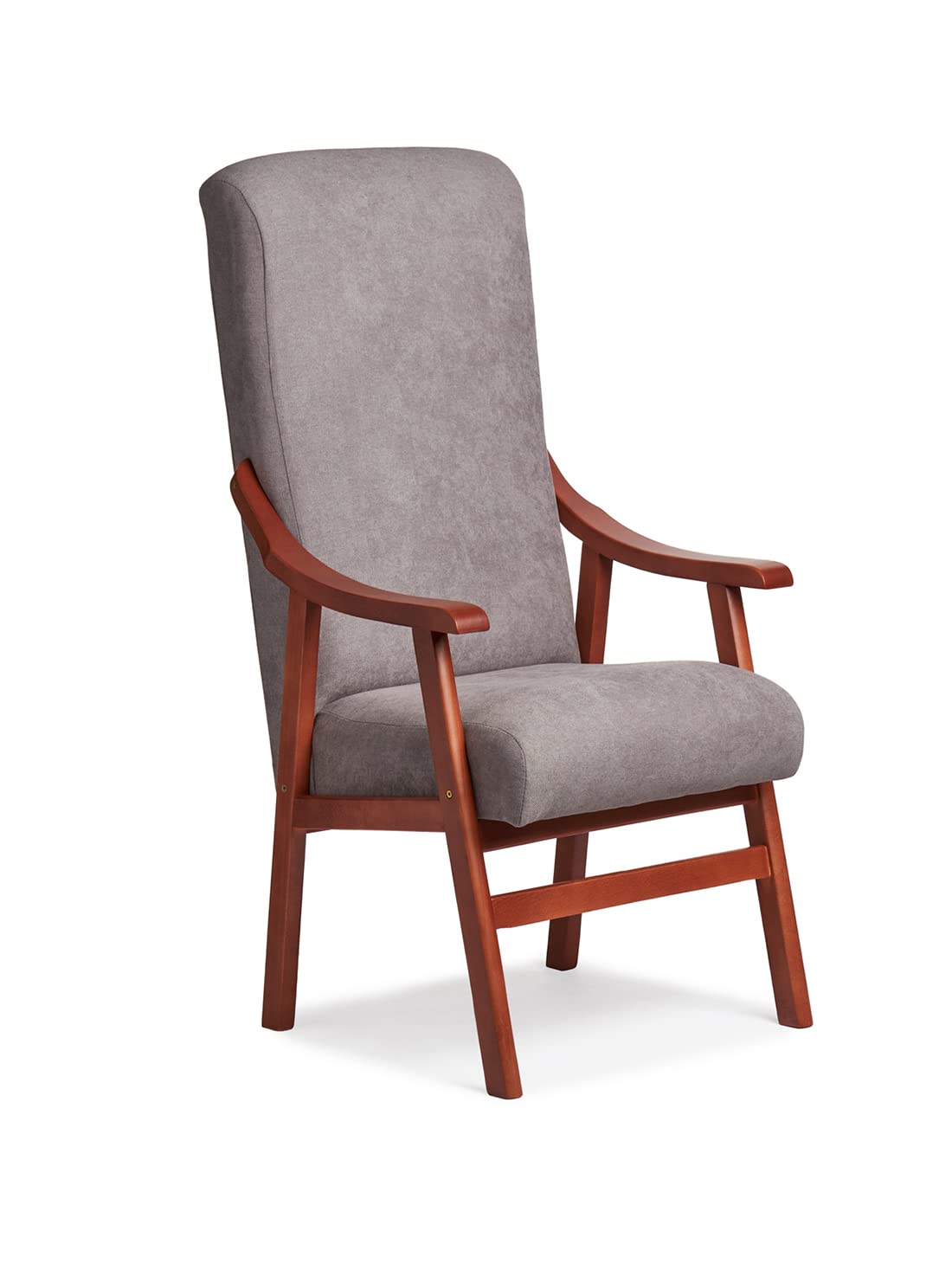 Abuelo a Gusto - Silla Brazos de Madera, Respaldo Recto, Ideal para Personas Mayores, Movilidad Reducida o Dolor Espalda. Usada en residencia y geriátricos. Tamaño: 57x70x114 cm. (Cerezo, Gris)