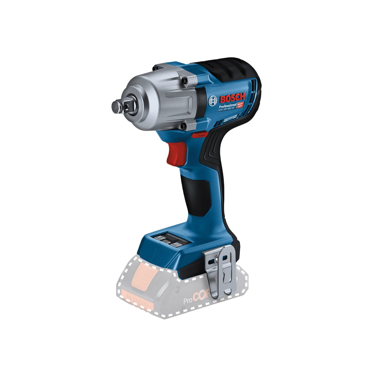 Bosch Professional 18V System GDS 18V-450 HC - Atornillador de impacto a batería (450 Nm, 800 Nm par de arranque, conectable, sin batería, en caja)