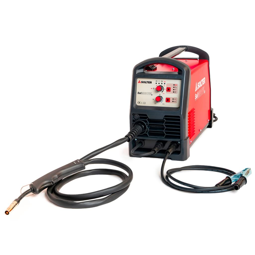 Solter - Máquina de Soldadura Inverter SOLMIG-170, Multiproceso MIG/MAG y Electrodo, 230V, Soldadura con y sin Gas, Ajuste de Velocidad, Admite Bobina D200, Incluye Antorcha MIG y Pinza de Masa