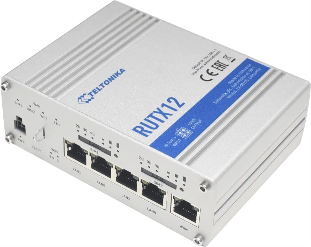 Teltonika RUTX12 Dual LTE Cat 6 Router RUTX12, Wi-Fi 5 (802.11ac), W125768412 (RUTX12, Wi-Fi 5 (802.11ac), Doble Banda (2,4 GHz/5 GHz), E thernet LAN, 3 G, Plata, Tabletop Router)