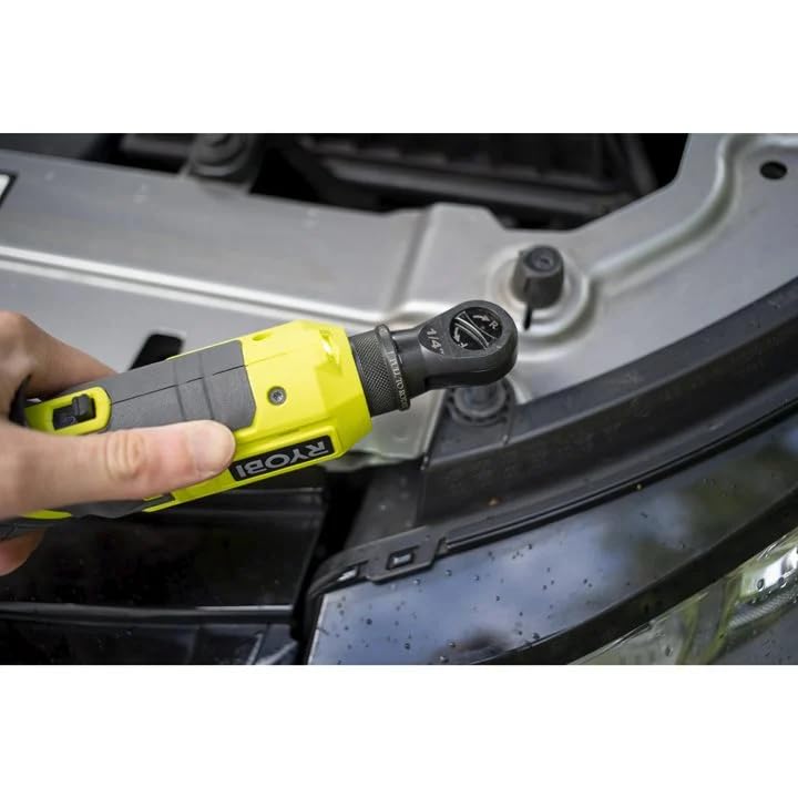 Ryobi - Llave de Carraca ¼'' 18V ONE+ - 1 Velocidad 280 rpm, Par 60Nm, Inversor de Rotación, Cabezal Giratorio, Punta de Extensión - Se Suministra sin Batería, Cargador o Llave de Vaso - R18RW2-0