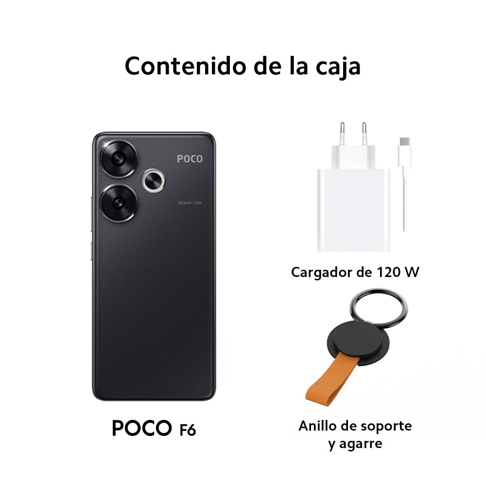 Xiaomi Poco F6 - Smartphone de 8+256GB, Snapdragon 8s Gen 3, Pantalla AMOLED de 120 Hz, Carga Turbo de 90W, cámara Dual de 50MP con OIS, Negro (Versión ES)