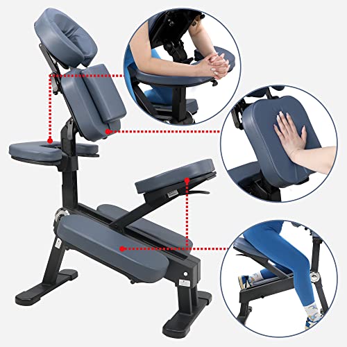 Master Massage Gymlane - Silla de Masaje Profesional, Plegable, de Aluminio, Ajustable, Ligera, con cojín Musical, Altavoz, Bluetooth, maletín de Transporte, Color Azul Real