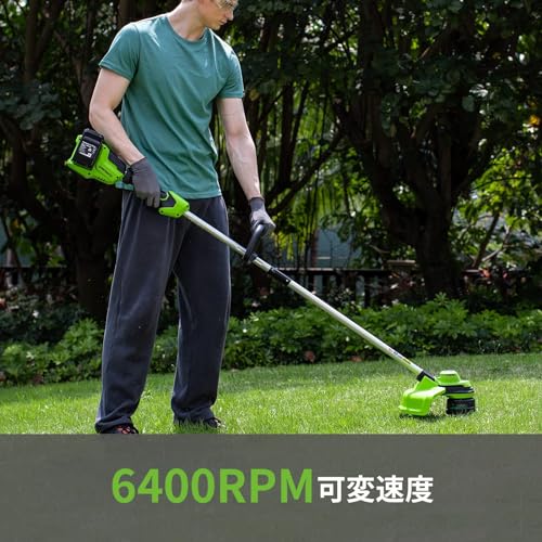 Greenworks GD24X2LT Recortadora de hilo con batería, Li-Ion 2x 24V ancho de corte 33cm 6200rpm diám. hilo 2mm alimentación automática flowerguard modo Hi/Low con 2 baterías 2Ah y cargador doble