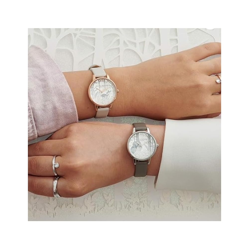 Olivia Burton Reloj Analógico de Cuarzo para Mujer Colección Snow Globe con Correa de Cuero Vegano Gris - OB16SG10