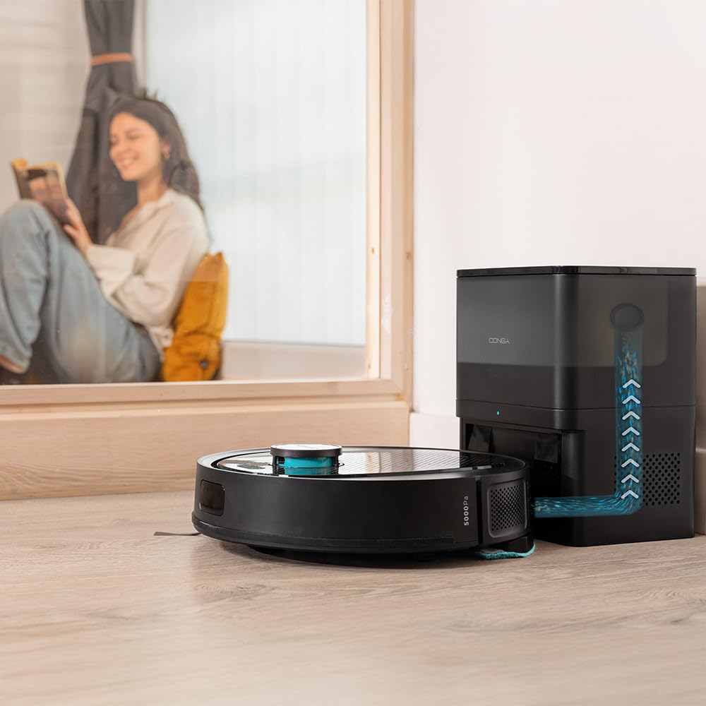 Cecotec Robot Aspirador y Base Autovaciado Conga 7690 Immortal MAX Home M, Navegación Laser, Succión 5000 Pa, hasta 220min Autonomía, Base, 2,5L, Control App, 4en1 Barre, aspira, friega y Pasa mopa