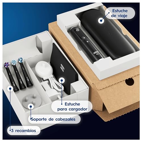 Oral-B iO 6 Cepillo De Dientes Eléctrico Negro con Mango Recargable, 3 Cabezales, 1 Estuche De Viaje, 5 Modos De Cepillado Incluso Blanqueamiento Dental, Sensor De Presión, Diseñado Por Braun