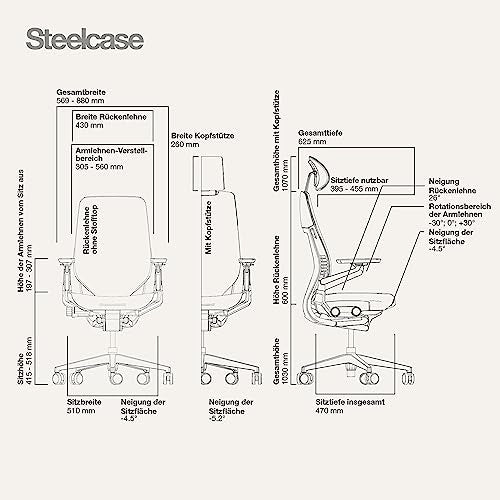 Steelcase Gesture, silla de oficina ergonómica con brazos 360 grados, sujeción lumbar y reposa cabeza regulables Ónix