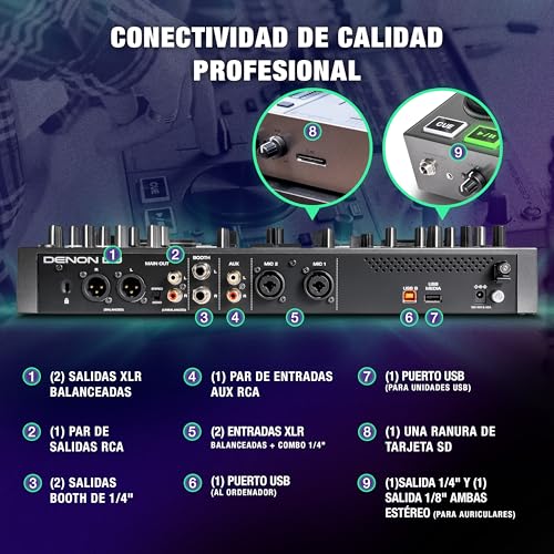 Denon DJ PRIME GO+ Controlador DJ portátil y mezclador con separación de stems, 2 decks, streaming por wifi, Bluetooth, control de luces y pantalla 7"