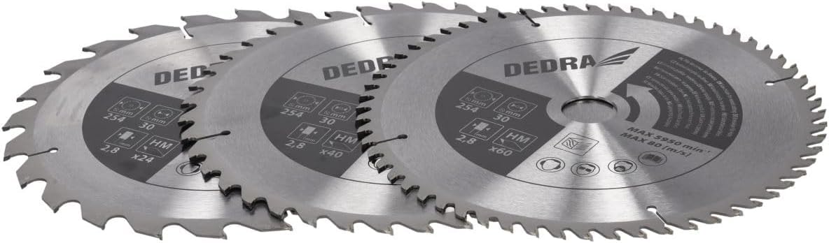 Dedra DED7754T3 Sierra de mesa para madera, cepilladora, sierra circular 2000 W, hoja de sierra de 254 mm, con tres discos incluidos, 4800 rpm, grosor máximo de corte 87 mm, sierra circular de mesa