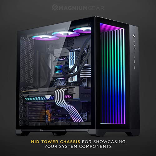 MagniumGear (MG-NE620QI_DBK02) Neo Qube 2 IM, Doble cámara ATX Mid-Tower, Digital-RGB Infinity Mirror Panel Frontal, I/O Frontal USB Tipo C, Paneles de Vidrio Templado, Negro
