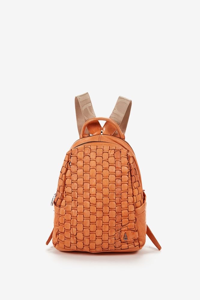 Abbacino Mochila de mujer en piel trenzada naranja