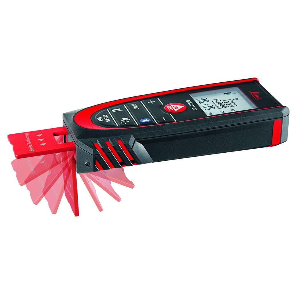 Leica DISTO D2: Medidor láser de distancia multifuncional con Bluetooth (se conecta a aplicaciones) para mediciones de distancia, área y volumen (uso en interiores y detección automática de extremo)