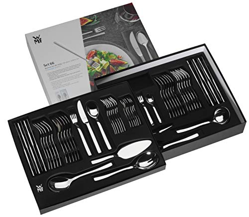 WMF Sonic - Cubertería, 66 Piezas (12 comensales), cromargan Protect, Color Plateado