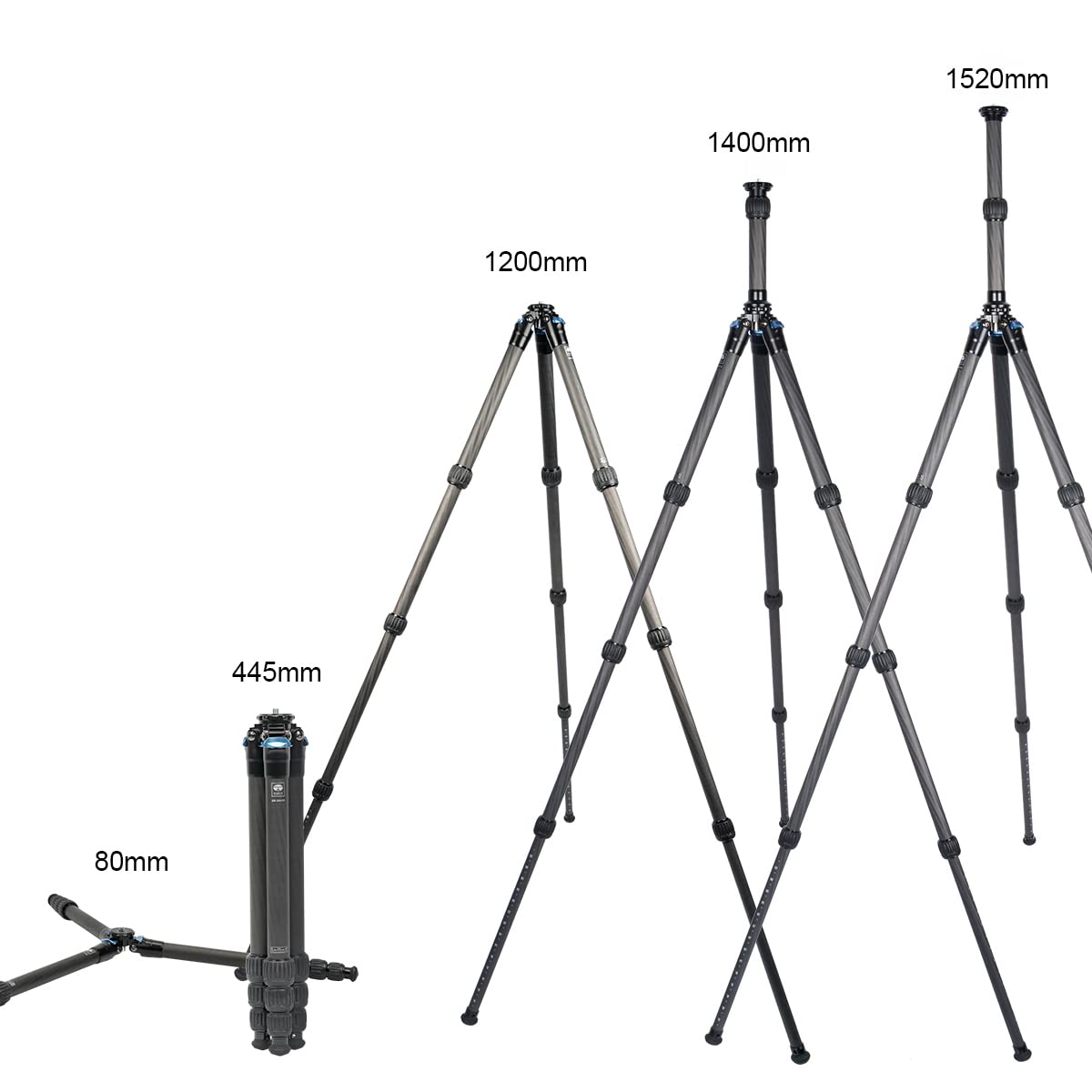 SIRUI 152cm Trípode de Viaje AM-284, Compacto Trípode para Cámara con Tubo de Extensión SL-200, Carbono Trípode Fotográfico con Patas de 4 Secciones para Videocámara, DSLR, Carga Máxima 15kg