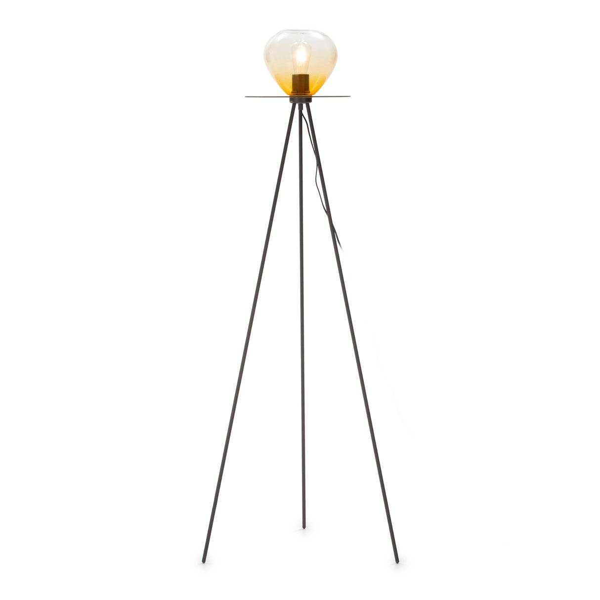 LAMPARA DE PIE 60X60X160 METAL NEGRO/CRISTAL AMBAR