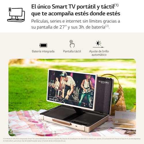 LG 27LX5QKNA 27", StanbyME GO, Smart TV, Portátil y Táctil, HDR, HDR Dolby Vision, Dolby Atmos, WebOS 22, Procesador Inteligente Alta Potencia,