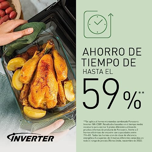 Panasonic NN-CS88LBEPG Horno combinado de vapor 4 en 1 con vapor, microondas, grill y convección, Tecnología Inverter, 31 L, 36 Programas Automáticos, Cocción en 2 Etapas, Menú Infantil, Negro