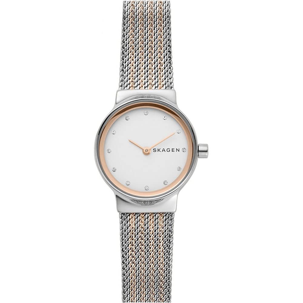 Skagen Freja reloj para mujer, movimiento de cuarzo con correa de acero o piel, Tono oro rosa y tono plata, 26MM