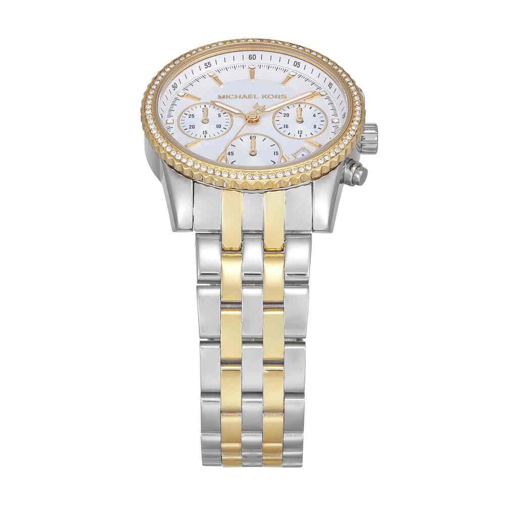 Michael Kors Reloj Bryant para Mujer, Movimiento cronógrafo de Cuarzo de 35 mm con Correa de Acero Inoxidable, 35 mm, Plateado y Dorado