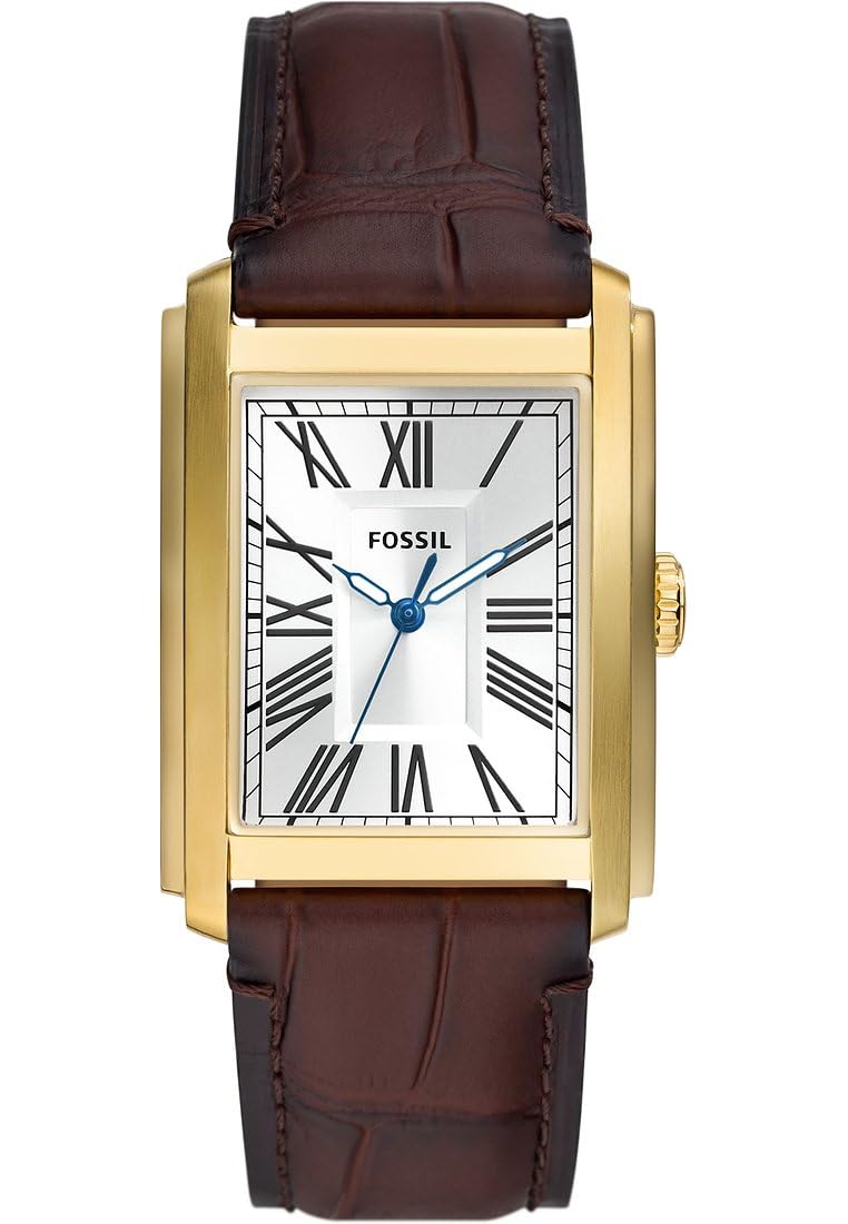 Fossil Reloj Carraway para Hombre, Movimiento de Cuarzo de Tres manecillas con Correa de Piel o Acero Inoxidable, Marrón Oscuro