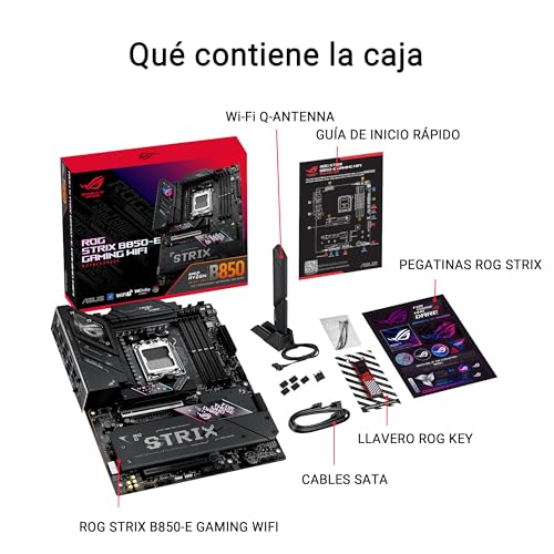 ASUS ROG Strix B850-E Gaming WiFi - Placa Base AMD, 16+2+2 etapas de Potencia, DDR5, Cinco Ranuras M.2, PCIe 5.0, WiFi 7, Puerto USB4 Tipo-C, USB 20 Gbps con PD 3.0 de hasta 30 W y Aura Sync RGB