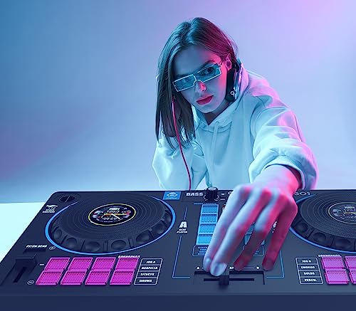 Cefa Toys - Estación de Dj Portátil con Altavoces y Control Espacial 14 en 1, Con Tocadiscos, Crossfader y Más de 144 Combinaciones de Mix, Incluye Reproductor de Bluetooth y USB y Batería Recargable