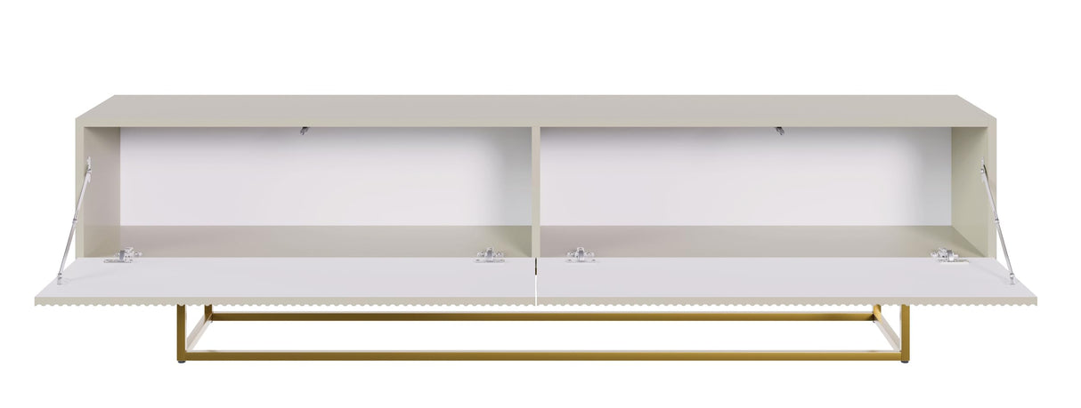 Selsey Mueble De TV Mesa De TV 175 cm con Patas Doradas con Fachada Fresada Gris Beige Veldio