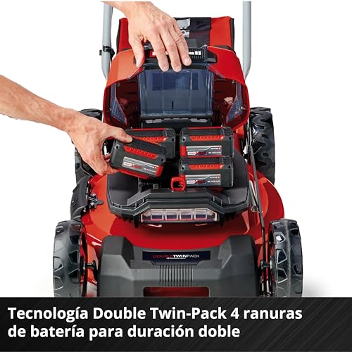 Einhell Kit cortacésped con batería GP-CM 36/52 S Li BL Power X-Change (36V, 52cm de Ancho de Corte, hasta 1200m2, sin escobillas, Cesta 65L, accionamiento de Ruedas, Incl. 4X5,2Ah + 2 Twincharger)