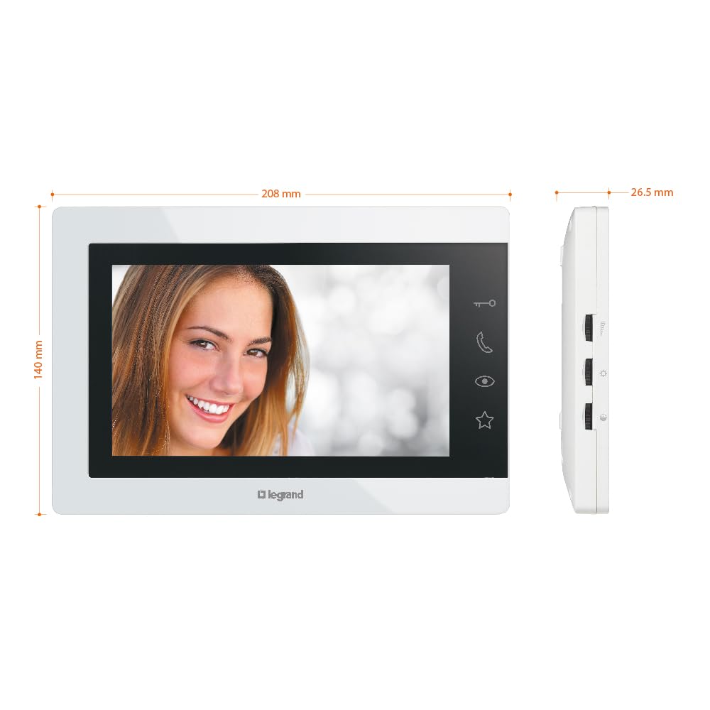 LEGRAND, Easykit 367915 - Kit de videoportero con 2 cables, monitor a color de 7 pulgadas y cámara gran angular, kit de 1/2 casa familiar, ampliable, fuente de alimentación, IP54-IK07, color blanco