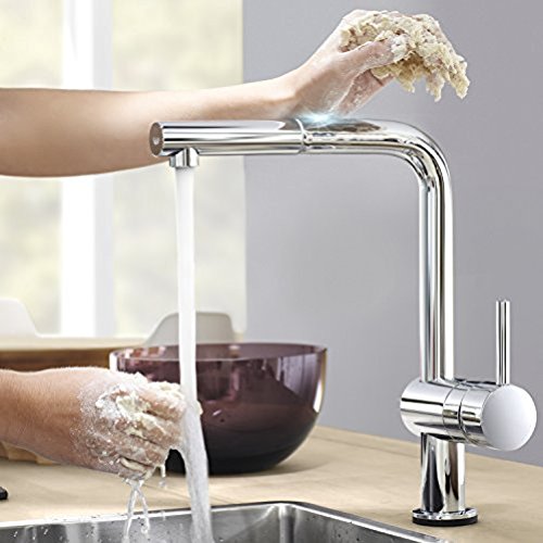 Grohe Minta Touch - Grifo de cocina monomando, caño alto en L, caño giratorio de 360°, cabezal extraíble hacia fuera (31360001)