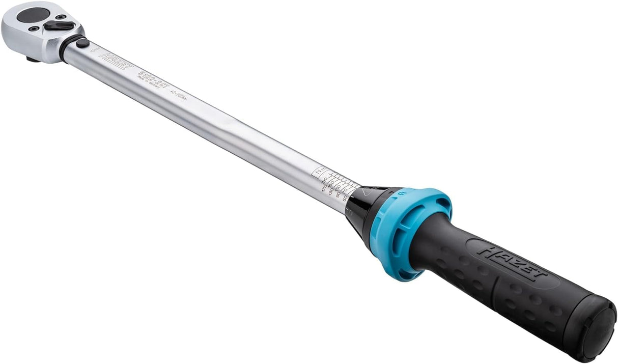 Llave dinamométrica HAZET 5122-2CT I Salida: cuadrado 12,5 mm, 1/2 pulgada, tolerancia: 4%, 32 dientes I Carraca reversible para coche y bicicleta I 519mm
