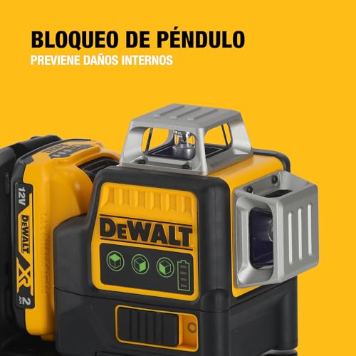DEWALT Nivel Láser de Línea Cruzada Verde, 12V XR, 3x 360º con batería 2Ah, DCE089D1G-QW