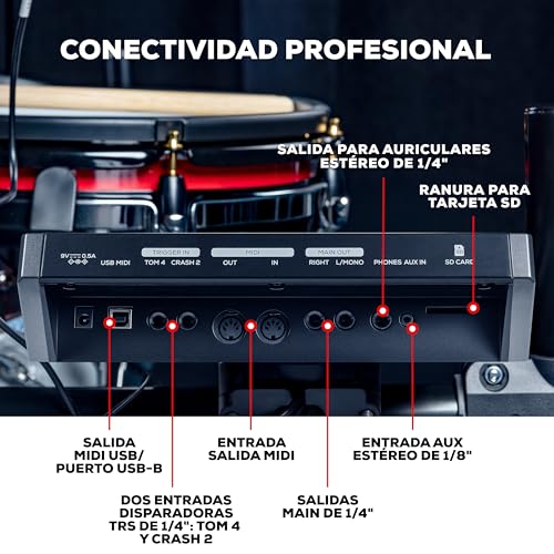 Alesis Crimson III - Set de Batería Eléctrica, Bluetooth, MIDI, Parches de Malla Doble Zona, Ride Triple Zona, Platillos con Choke, Lecciones de Drumeo y BFD, Admite Doble Bombo, Rojo