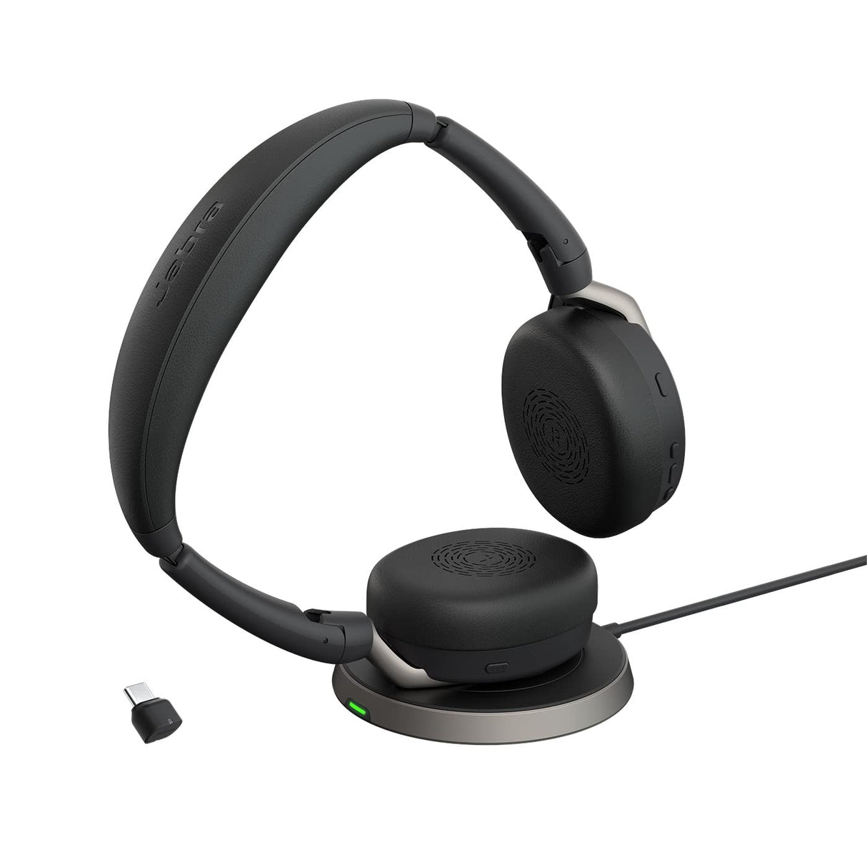 Jabra Evolve2 65 Flex UC - Auriculares inalámbricos Bluetooth para Trabajo híbrido, cancelación Activa del Ruido, conectividad USB-C, diseño Plegable, Carga inalámbrica, tecnología de micrófono