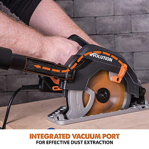 Evolution Power Tools - Sierra circular multimaterial R185CCSX+ con guía compatible (paquete plus con bolsa de transporte), 185 mm, 230 V