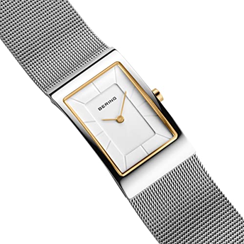 BERING 10222-010-S Reloj de cuarzo para mujer con caja de acero inoxidable plateado de 22 mm y esfera blanca, correa milanesa, cristal de zafiro y resistencia al agua de 5 ATM